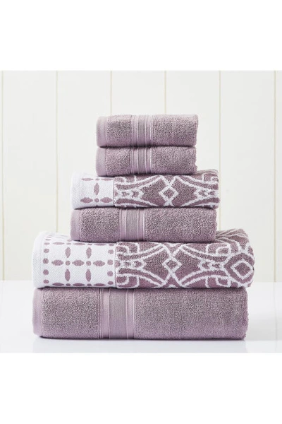 Modern Threads Yarn Dyed Jacquard/solid Towel 6-piece Set In Orchid