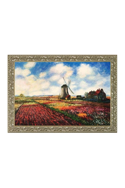 Overstock Art Tulip Field With The Rijnsburg Windmill By Claude Monet Framed Hand Painted Oil Reproduction In Multi