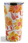 DENY DESIGNS SUNFLOWER WATERCOLOR FIERY PALETTE BY CAT COQUILLETTE STAINLESS STEEL TRAVEL MUG