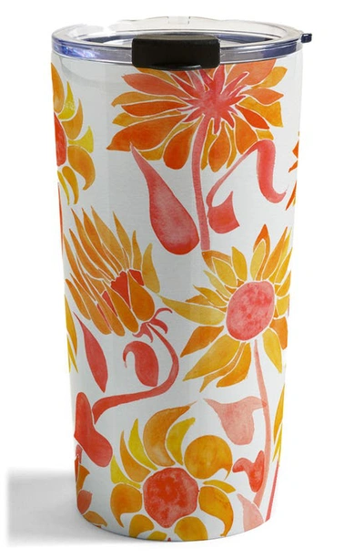 Deny Designs Sunflower Watercolor Fiery Palette By Cat Coquillette Stainless Steel Travel Mug In Multi