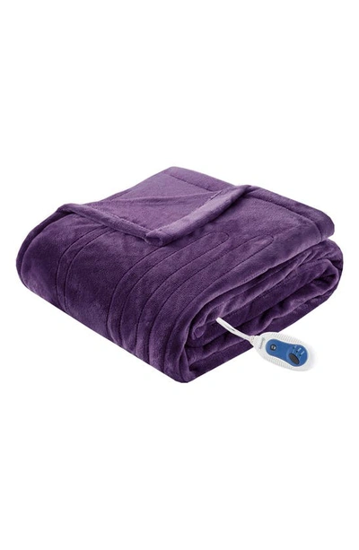 Beautyrest Plush Heated Throw Blanket In Dark Purple