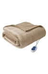 Beautyrest Oversized Solid Microlight Reverses To Micro Berber Electric Throw Bedding In Beige