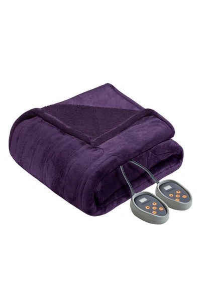 Beautyrest Heated Plush Fleece Blanket In Purple
