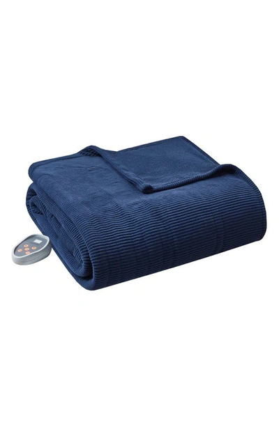 Beautyrest Electric Micro Fleece Heated Blanket With Secure Comfort Technology In Navy