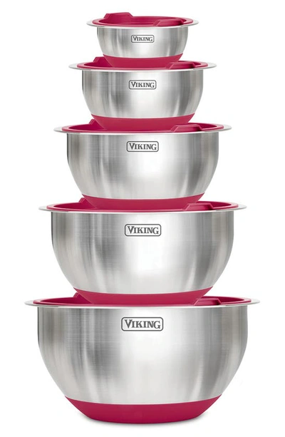 Viking Stainless Steel Bowls & Lids In Red