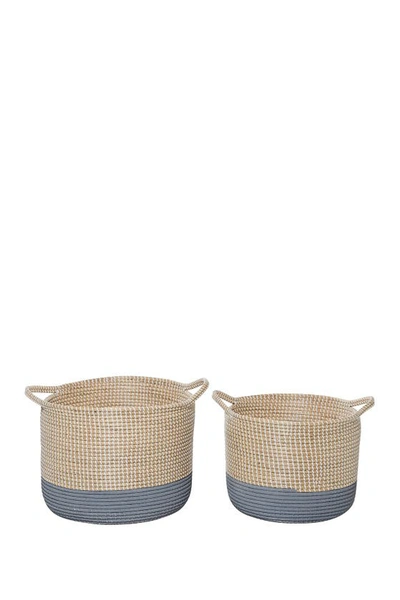 Ginger Birch Studio Large Round Grey & Natural Woven Seagrass Baskets In Brown
