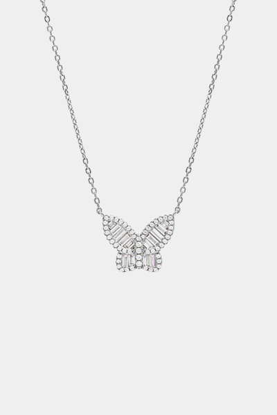 By Adina Eden Adinas Jewels Pave & Baguette Large Butterfly Necklace, 16-18 In Silver