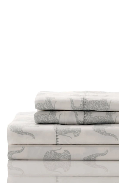 Melange Home Pink Elephant Print 400 Tc Cotton 3-piece Sheet Set In Grey
