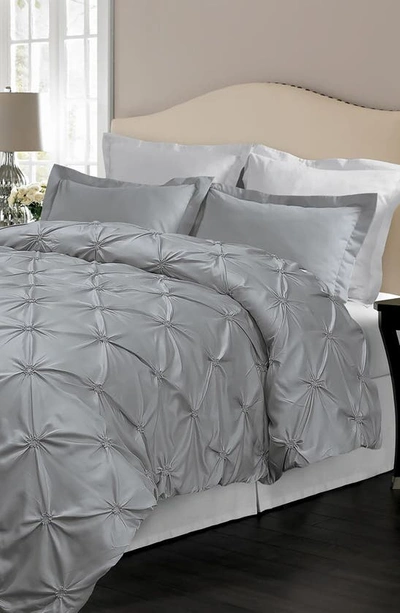 Blue Ridge Home Fashions Oversize Floral Pintuck Microfiber 3-piece Duvet Cover Set In Sharkskin