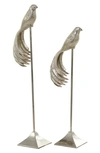 Vivian Lune Home Silver Aluminium Bird Statue Set In Silver