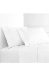 Melange Home Percale Cotton Single Stripe Embroidered 4-piece Sheet Set In Ivory/white