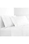 Melange Percale Cotton Single Stripe Embroidered 4-piece Sheet Set In Ivory/white