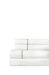 Melange Percale Cotton Single Stripe Embroidered 4-piece Sheet Set In Grey/white