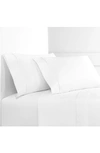 Melange Percale Cotton Single Stripe Embroidered 4-piece Sheet Set In White/white