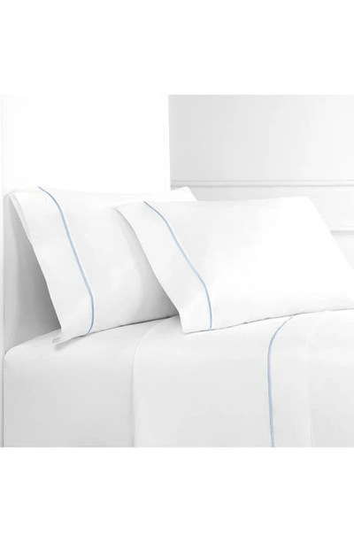 Melange Home Percale Cotton Single Stripe Embroidered 4-piece Sheet Set In Blue/white