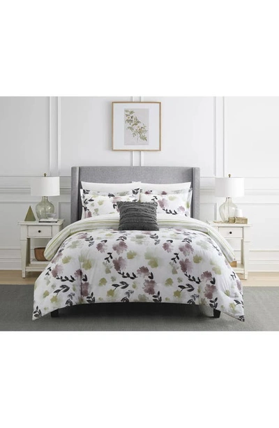 Chic Devon Painted Watercolor Floral 3-piece Comforter Set In Green