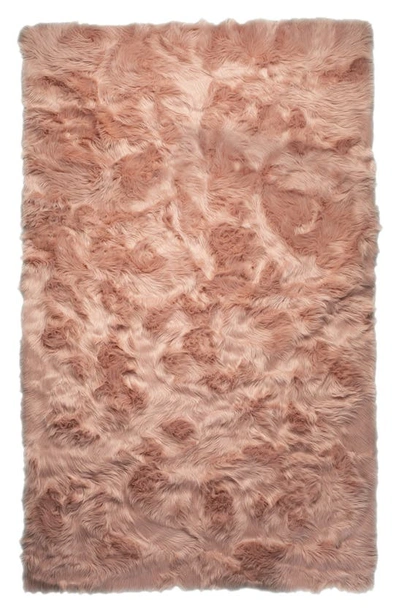Luxe Hudson Faux Fur Rectangular Rug In Dusty Rose