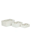 VIVIAN LUNE HOME WHITE MARBLE BOX WITH GOLDTONE LINEAR LINES
