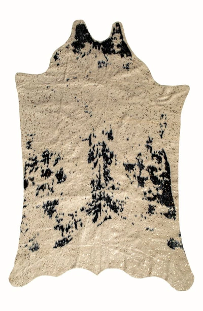 Luxe Faux Cowhide Rug In Salty Off-white/ Black Gold