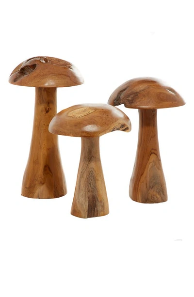 Ginger Birch Studio Teak Wood Mushroom Sculptures In Brown