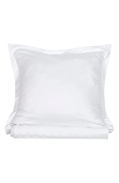 Melange Home Scallop Embroidered 600 Thread Count Cotton Duvet Cover Set In White