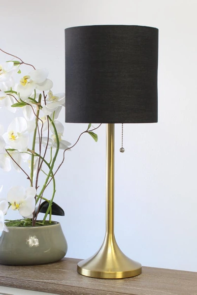 Lalia Home Simple Designs Gold Tapered Table Lamp With Black Fabric Drum Shade In Gold/ Black