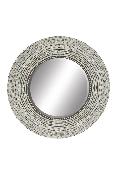 Willow Row Contemporary Round Shell Tile Inlay Wooden Wall Mirror In Grey