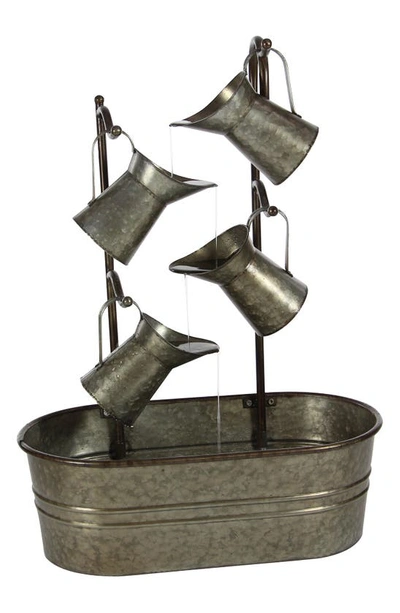 Willow Row Gray Metal Fountain With Watering Cans In Grey