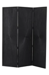 VIVIAN LUNE HOME BLACK MANGO WOOD CONTEMPORARY ROOM DIVIDER SCREEN WITH CARVED DESIGN