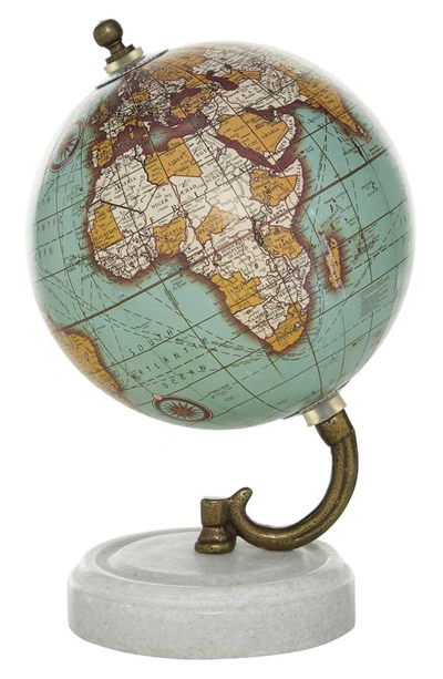 Ginger Birch Studio Teal Marble Globe With Marble Base In Aquamarine