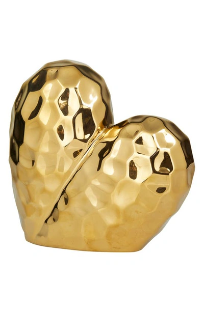 Vivian Lune Home Dimpled Porcelain Heart Sculpture In Gold