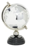 VIVIAN LUNE HOME SILVERTONE CERAMIC GLOBE WITH MARBLE BASE AND GLASS GLOBE