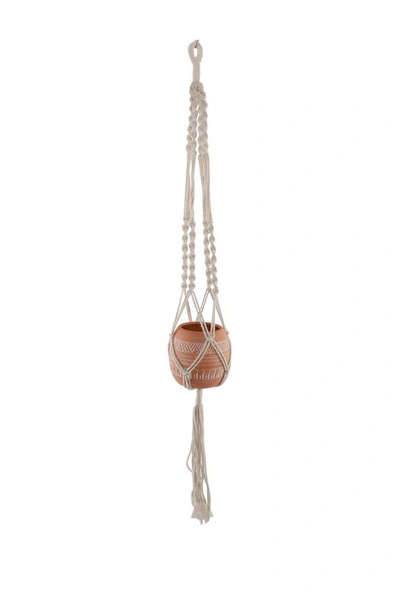 Flora Bunda 41" Hanging Macramé With Aztec Ceramic Pot In Orange