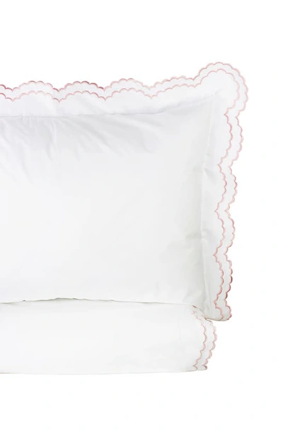 Melange Full/queen Double Scalloped Embroidered Duvet Set In Rose/ White