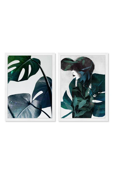 Wynwood Studio Prints Noir Le Palm Leaf Wall Art In Blue