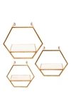 Sagebrook Home Metal/wood Hexagon Wall Shelf In Gold