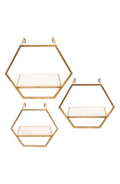 Sagebrook Home Metal/wood Hexagon Wall Shelf In Gold
