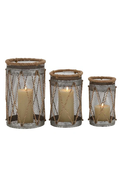 Uma 3-piece Iron And Rope Candle Lantern In Gray