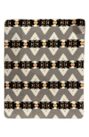 Luxe Faux Shearling Throw Blanket In Aztec Print Grey