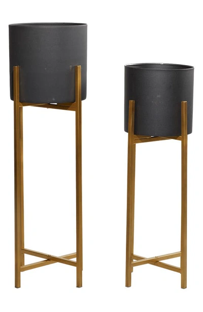 Willow Row Black Metal Indoor & Outdoor Planter With Removable Goldtone Stand