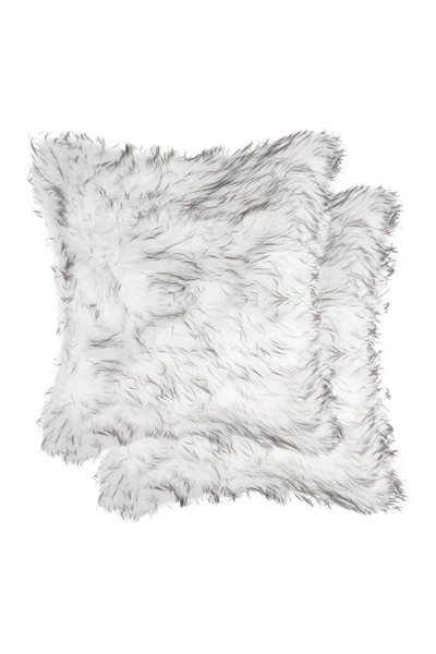 Luxe Belton Faux Fur Pillow In Gradient Grey