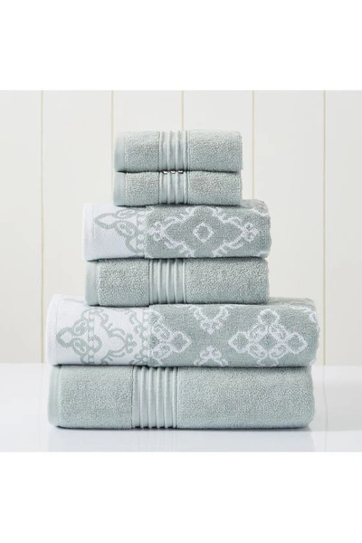Modern Threads Yarn Dyed Jacquard/solid Towel 6-piece Set In Dark Sage