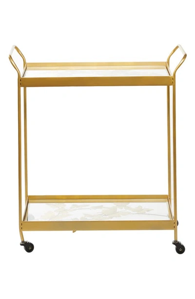 Willow Row Goldtone Metal & Glass 2-shelf Rolling Bar Cart With Handles