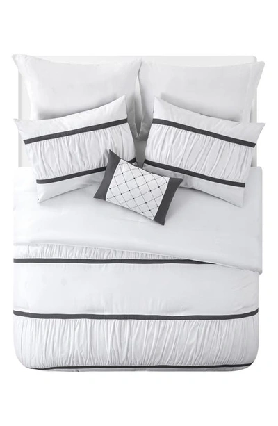 Vcny Home Trisha Ruched Stripes Bed-in-a-bag Comforter Set In White
