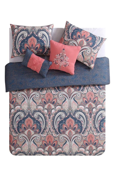 Vcny Home Damask Reversible Comforter Set In Coral