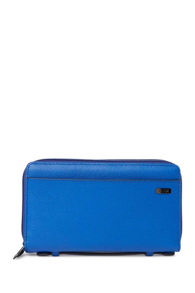 Tumi Leather Double Zip Cardholder Clutch In Cobalt Embossed