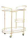 WILLOW ROW GOLDTONE METAL CONTEMPORARY BAR CART WITH LOCKABLE WHEELS & MIRRORED TOP