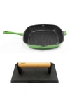 Berghoff International Green Cast Iron 11" Grill Pan & Press 2-piece Set In Green