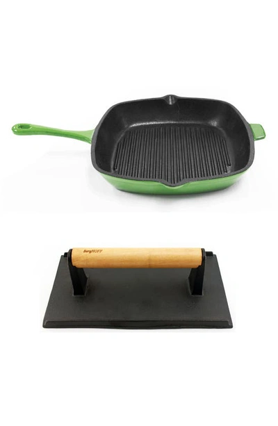 Berghoff International Green Cast Iron 11" Grill Pan & Press 2-piece Set