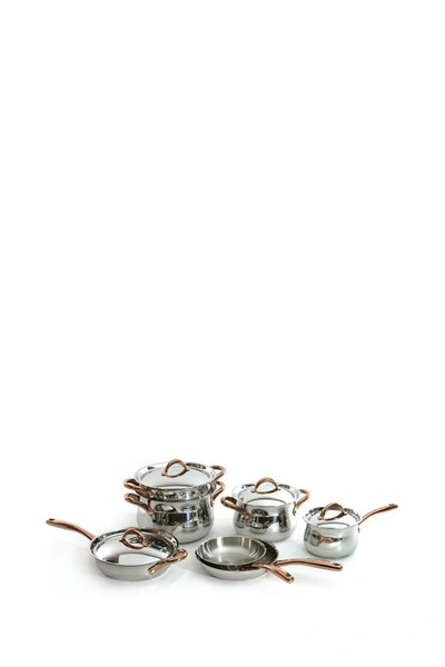 Berghoff 11-piece Cookware Set With Rose Gold Handles In Silver, Rose Gold Handles